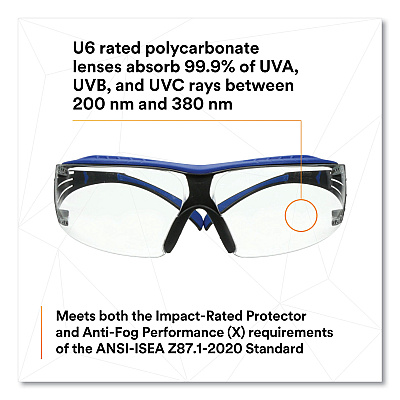 3M SecureFit Protective Eyewear, 400 Series, Blue/Gray Plastic Frame, Clear Polycarbonate Lens (MMMSF204SGAFBLU)