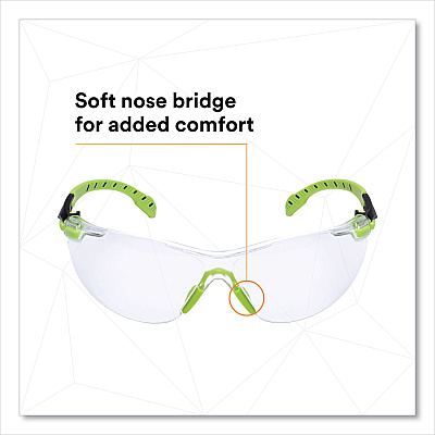 3M Solus 1000-Series Safety Glasses, Black/Green Plastic Frame, Clear Polycarbonate Lens (MMMS1201SGAF)