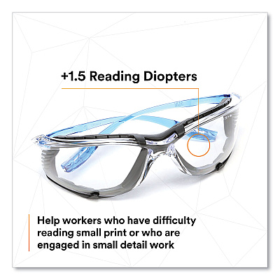 3M CCS Protective Eyewear with Foam Gasket, +1.5 Diopter Strength, Blue Plastic Frame, Clear Polycarbonate Lens (MMMVC215AF)