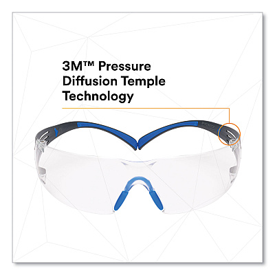 3M SecureFit Protective Eyewear, 400 Series, Black/Blue Plastic Frame, Clear Polycarbonate Lens (MMMSF401SGAFBLU)