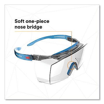 3M SecureFit Protective Eyewear, 3700 OTG Series, Blue Plastic Frame, Clean Polycarbonate Lens (MMMSF3701XSGAB)