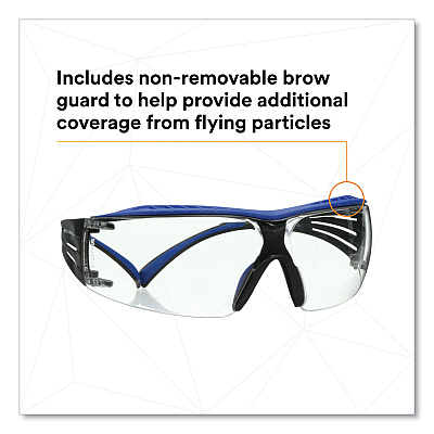 3M SecureFit Protective Eyewear, 400 Series, Blue/Gray Plastic Frame, Clear Polycarbonate Lens (MMMSF204SGAFBLU)