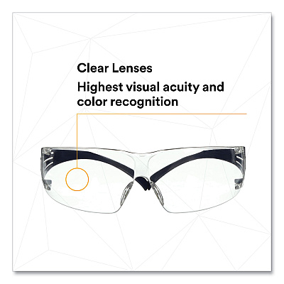 3M SecureFit Protective Eyewear, 200 Series, Dark Blue Plastic Frame, Clear Polycarbonate Lens (MMMSF201SGAFBLU)