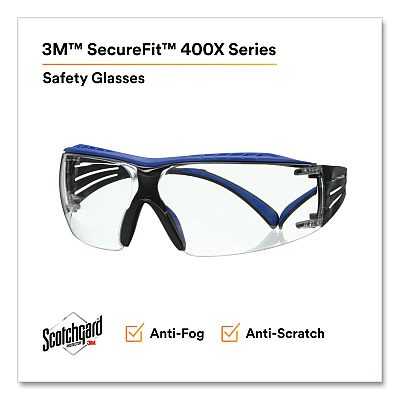 3M SecureFit Protective Eyewear, 400 Series, Blue/Gray Plastic Frame, Clear Polycarbonate Lens (MMMSF204SGAFBLU)