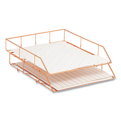 U Brands Letter-Size Desktop Fashion Filing Set, Rose Gold, (1) Rack, (3) Hanging Folders, (3) File Folders, (2) Trays,(1) Mail Sorter (UBR2104U0001)