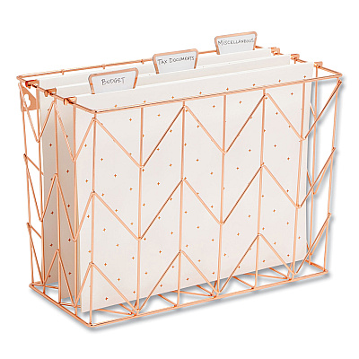 U Brands Letter-Size Desktop Fashion Filing Set, Rose Gold, (1) Rack, (3) Hanging Folders, (3) File Folders, (2) Trays,(1) Mail Sorter (UBR2104U0001)