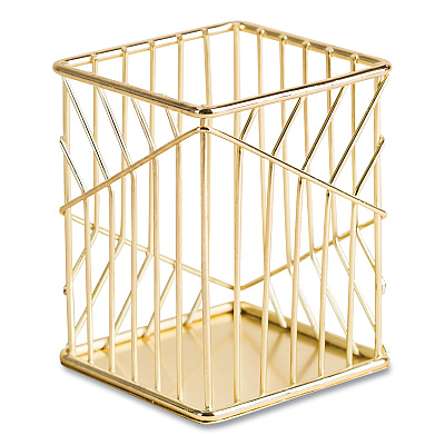 U Brands Vena Desktop Organization Kit, 8 Compartments, Letter Sorter, Paper Tray, Pencil Cup, Gold, Metal (UBR3940U0001)