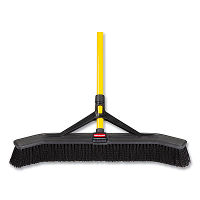 Rubbermaid Commercial Maximizer Push-to-Center Broom, 24", Polypropylene Bristles, Yellow/Black (RCP2186280)