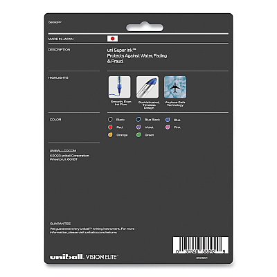 uniball VISION ELITE Hybrid Gel Pen, Stick, Fine 0.5 mm, Assorted Ink and Barrel Colors (UBC58092PP)