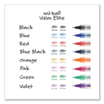 uniball VISION ELITE Hybrid Gel Pen, Stick, Fine 0.5 mm, Assorted Ink and Barrel Colors (UBC58092PP)