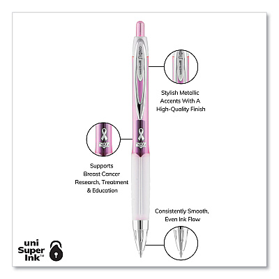 uniball 207 Office Pack Gel Pen, Retractable, Medium 0.7 mm, Black Ink, Pink/Translucent White Barrel, 36/Pack (UBC2003896)