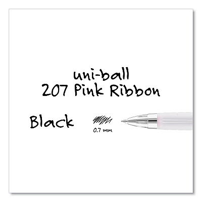uniball 207 Office Pack Gel Pen, Retractable, Medium 0.7 mm, Black Ink, Pink/Translucent White Barrel, 36/Pack (UBC2003896)