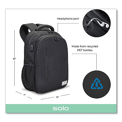Solo Re:Define Laptop Backpack, 15.6, 12.25 x 5.75 x 18.75, Black (USLUBN7084)