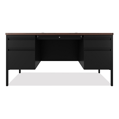 Hirsh Industries Teachers Pedestal Desks, Left and Right-Hand Pedestals: Box/File Drawer Format, 60" x 30" x 29.5", Walnut/Black (HID22654)