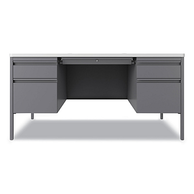 Hirsh Industries Teachers Pedestal Desks, Left and Right-Hand Pedestals: Box/File Drawer Format, 60" x 30" x 29.5", White/Platinum (HID22655)
