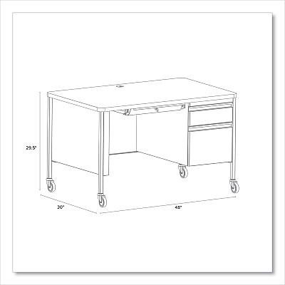 Hirsh Industries Mobile Teachers Pedestal Desks, Right-Hand Pedestal: Box/File Drawers, 48" x 30" x 29.5", Walnut/Black (HID22656)