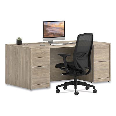 HON 10500 Series Double Full-Height Pedestal Desk, Left: Box/Box/File, Right: File/File, 72" x 36" x 29.5", Kingswood Walnut (HON105890LKI1)