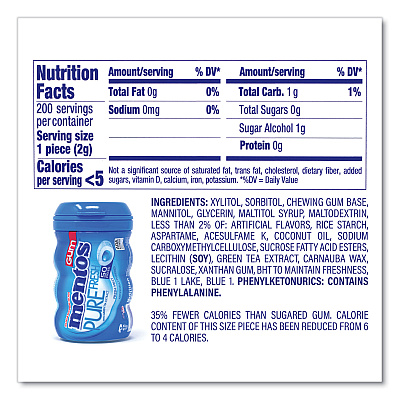 Mentos Pure Fresh Gum Variety Pack, Fresh Mint/Spearmint, 50 Pieces/Bottle, 8 Bottles/Carton (GRR60000727)