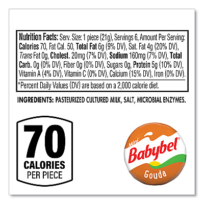 Mini Babybel Gouda, 0.71 oz Individually Wrapped, 6/Bag, 6 Bags/Carton (GRR60000230)