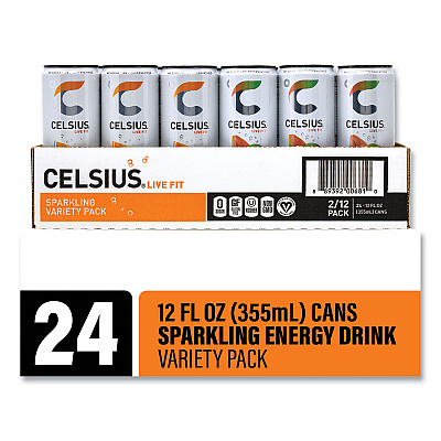 Celsius Live Fit Variety Pack, Kiwi Guava and Orange, 12 oz Can, 24/Carton (GRR22002166)