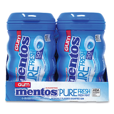 Mentos Pure Fresh Gum Variety Pack, Fresh Mint/Spearmint, 50 Pieces/Bottle, 8 Bottles/Carton (GRR60000727)