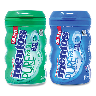 Mentos Pure Fresh Gum Variety Pack, Fresh Mint/Spearmint, 50 Pieces/Bottle, 8 Bottles/Carton (GRR60000727)