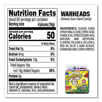 WARHEADS Xtreme Sour Hard Candy, Assorted Flavors, 34 oz Tub (GRR22002140)