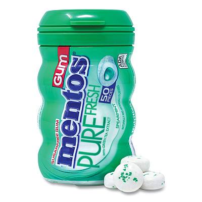 Mentos Pure Fresh Gum Variety Pack, Fresh Mint/Spearmint, 50 Pieces/Bottle, 8 Bottles/Carton (GRR60000727)