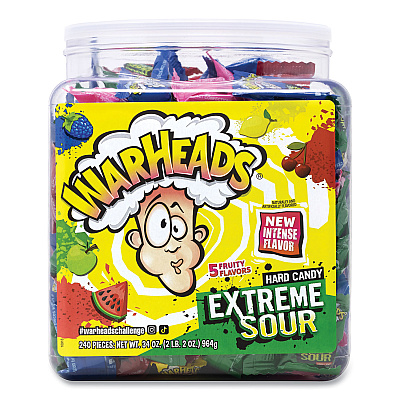 WARHEADS Xtreme Sour Hard Candy, Assorted Flavors, 34 oz Tub (GRR22002140)
