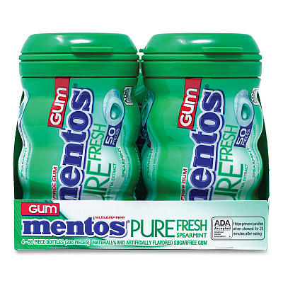Mentos Pure Fresh Gum Variety Pack, Fresh Mint/Spearmint, 50 Pieces/Bottle, 8 Bottles/Carton (GRR60000727)