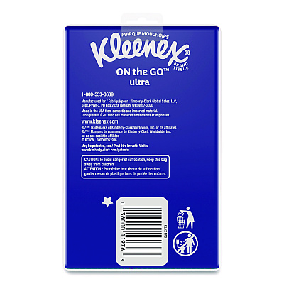 Kleenex On The Go Packs Facial Tissues, 3-Ply, White, 10 Sheets/Pouch, 3 Pouches/Pack, 36 Packs/Carton (KCC11976)