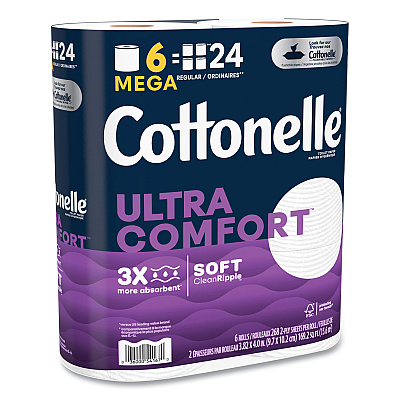 Cottonelle Ultra ComfortCare Toilet Paper, Soft Tissue, Mega Rolls, Septic Safe, 2-Ply, White, 284/Roll, 6 Rolls/Pack, 36 Rolls/Carton (KCC55707)