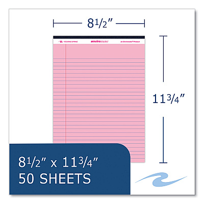 Roaring Spring Enviroshades Legal Notepads, 50 Pink 8.5 x 11.75 Sheets, 72 Notepads/Carton (ROA74150CS)