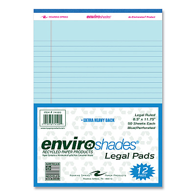 Roaring Spring Enviroshades Legal Notepads, 50 Blue 8.5 x 11.75 Sheets, 72 Notepads/Carton (ROA74120CS)