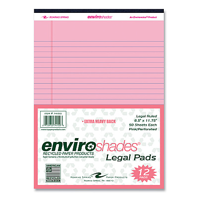 Roaring Spring Enviroshades Legal Notepads, 50 Pink 8.5 x 11.75 Sheets, 72 Notepads/Carton (ROA74150CS)