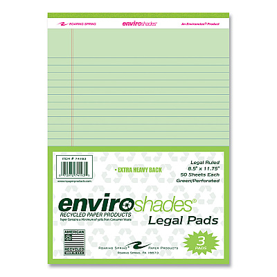 Roaring Spring Enviroshades Legal Notepads, 50 Green 8.5 x 11.75 Sheets, 72 Notepads/Carton (ROA74193CS)