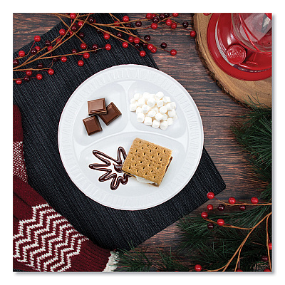 Dart Quiet Classic Laminated Foam Dinnerware, 3-Compartment Plate, 9" dia, White, 500/Carton (DCC9CPWQ)