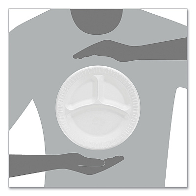 Dart Quiet Classic Laminated Foam Dinnerware, 3-Compartment Plate, 9" dia, White, 500/Carton (DCC9CPWQ)