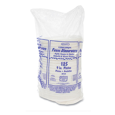 Dart Concorde Non-Laminated Foam Plates, 9" dia, White, 125/Pack (DCC9PWCRPK)
