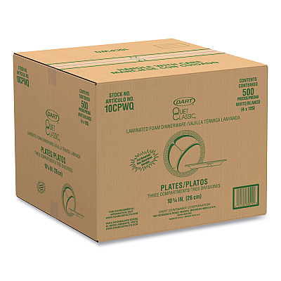 Dart Quiet Classic Laminated Foam Dinnerware, 3-Compartment Plate, 10" dia, White, 500/Carton (DCC10CPWQ)