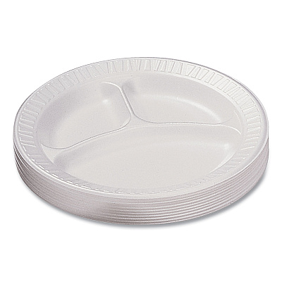 Dart Quiet Classic Laminated Foam Dinnerware, 3-Compartment Plate, 10" dia, White, 500/Carton (DCC10CPWQ)