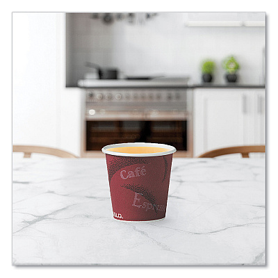 Solo Single-Sided Poly Paper Hot Cups, 4 oz, Bistro Design, 50/Pack, 20 Pack/Carton (SCC374SI)