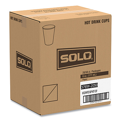Solo Single-Sided Poly Paper Hot Cups, 6 oz, White, 50/Pack, 20 Packs/Carton (SCC376W)