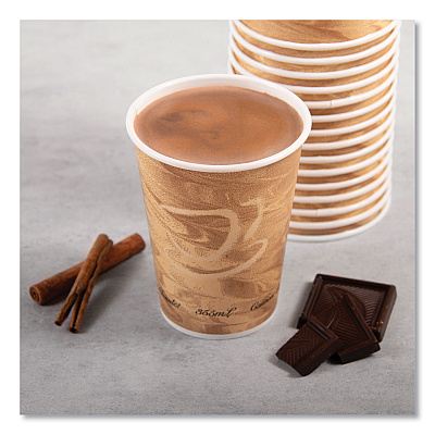 Solo Mistique Polycoated Hot Paper Cups, 12 oz, Printed, Brown, 50/Sleeve, 20 Sleeves/Carton (SCC412MSN)