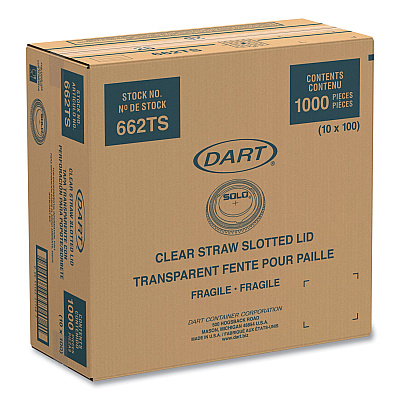 Solo Straw-Slot Cold Cup Lids, Fits 9 oz to 20 oz Cups, Clear, 100/Sleeve, 10 Sleeves/Carton (DCC662TSCT)