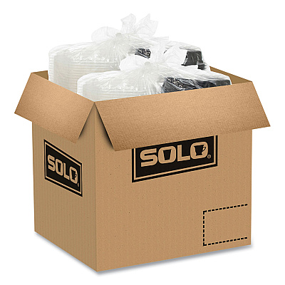 Solo OctaView Hinged-Lid Hot Food Containers, 3-Compartment, 38 oz, 9.55 x 9.1 x 2.4, Black/Clear, Plastic, 100/Carton (SCC809014PP94)