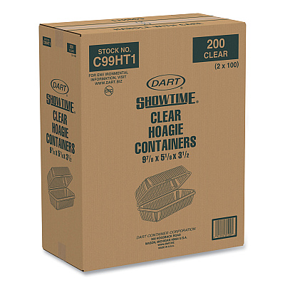 Dart Showtime Clear Hinged Containers, Hoagie Container, 29.9 oz, 5.1 x 9.9 x 3.5, Clear, Plastic, 100/Bag 2 Bags/Carton (DCCC99HT1)