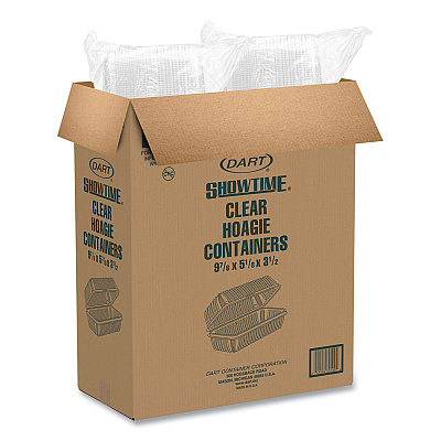 Dart Showtime Clear Hinged Containers, Hoagie Container, 29.9 oz, 5.1 x 9.9 x 3.5, Clear, Plastic, 100/Bag 2 Bags/Carton (DCCC99HT1)