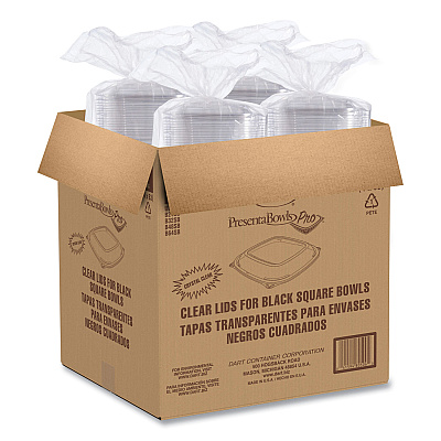 Dart PresentaBowls Pro Clear Square Lids for 24-32 oz Bowls, 8.5 x 8.5 x 0.5, Clear, Plastic, 63/Bag, 4 Bags/Carton (DCCC2464BDL)