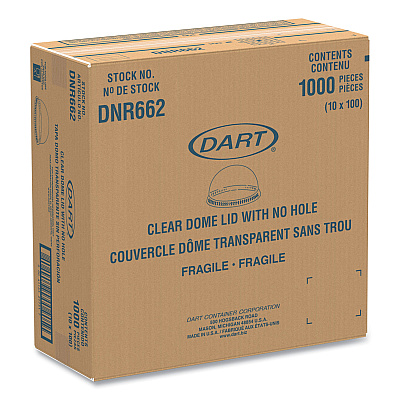 Dart Plastic Dome Lid, No-Hole, Fits 9 oz to 22 oz Cups, Clear, 100/Sleeve, 10 Sleeves/Carton (DCCDNR662)